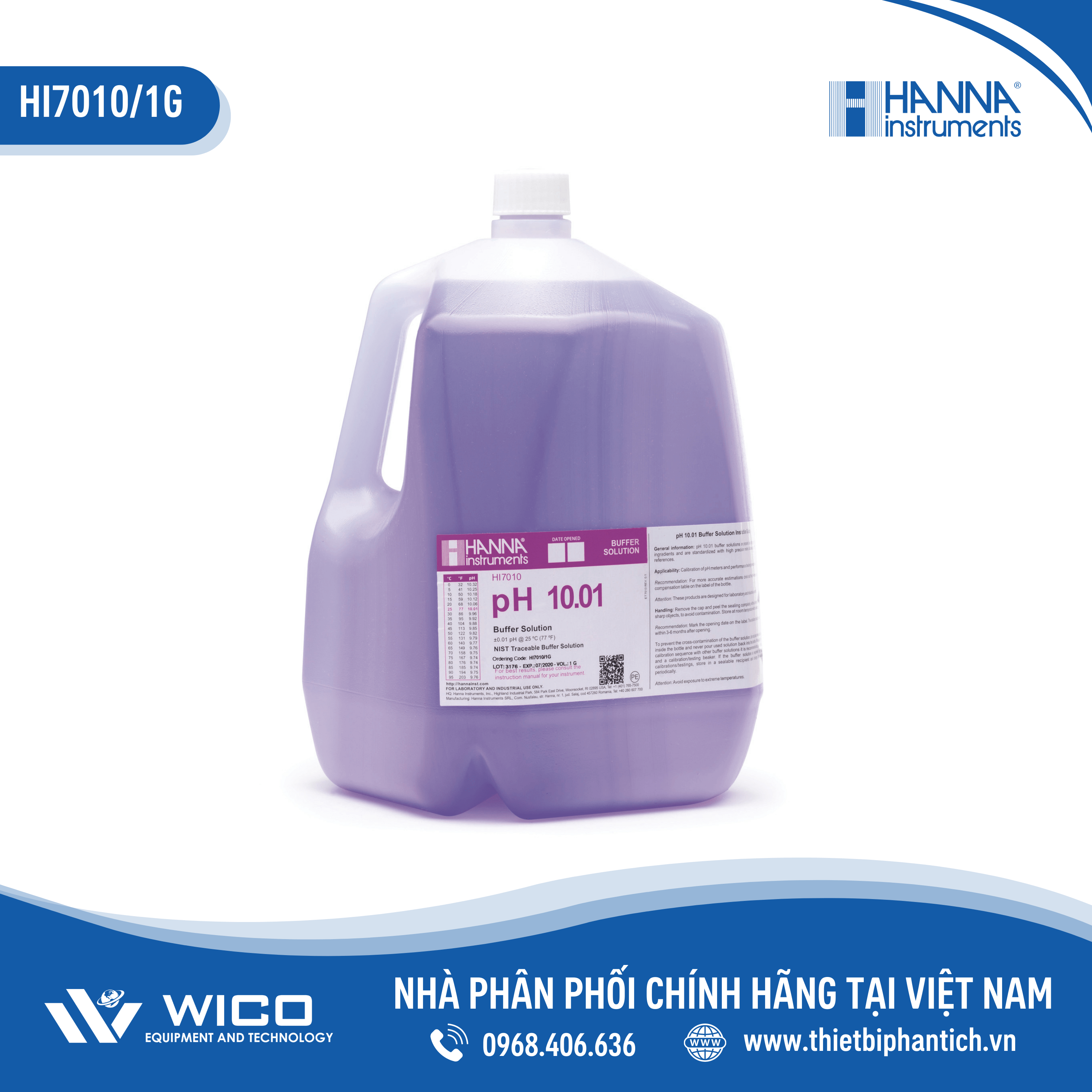 Dung Dịch Hiệu Chuẩn pH 10.01, Chai 3.75Lít HI7010/1G Hanna