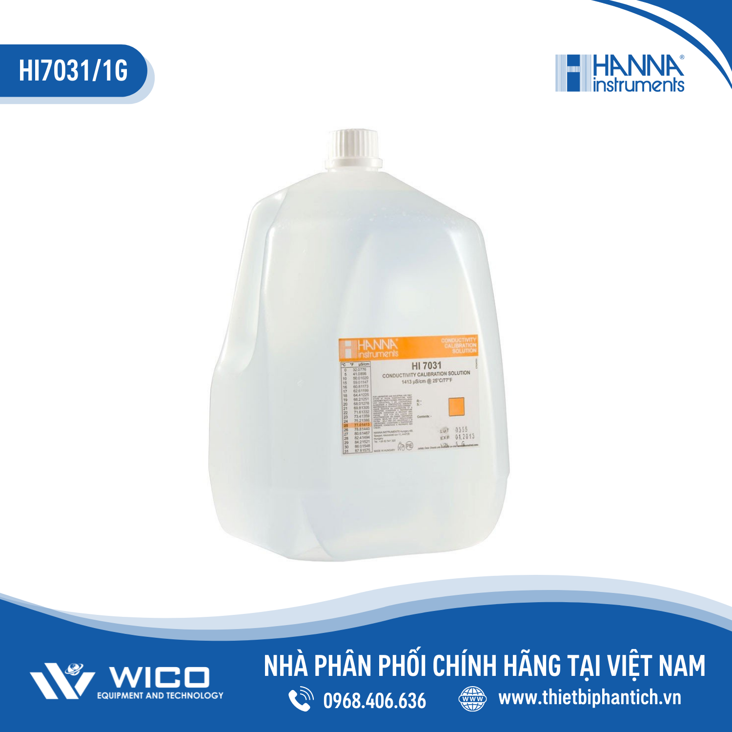 Dung Dịch Hiệu Chuẩn Độ Dẫn (EC) 1413 µS/cm, Chai 3.75 Lít HI7031/1G