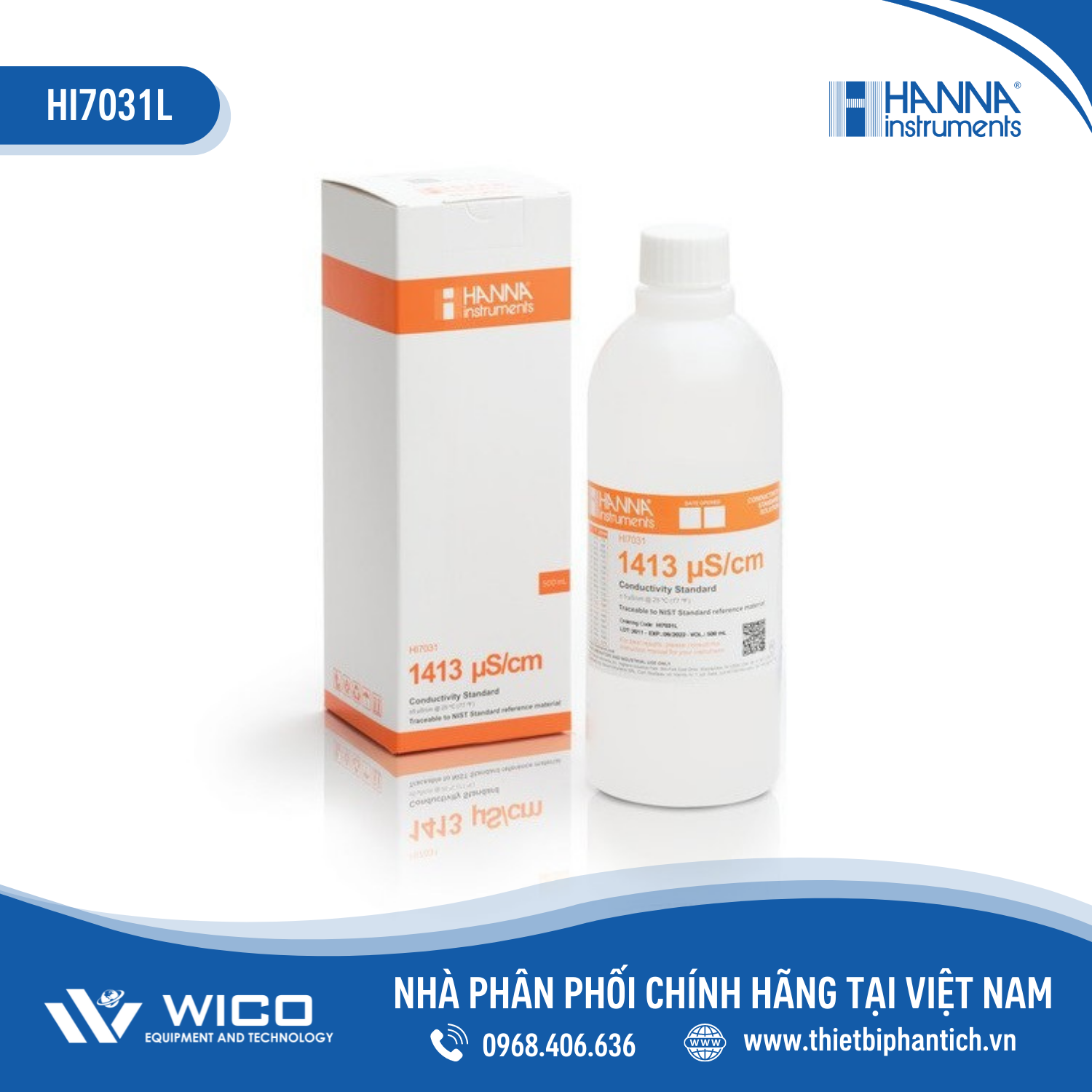 Dung Dịch Hiệu Chuẩn Độ Dẫn (EC) 1413 µS/cm, Chai 500mL HI7031L