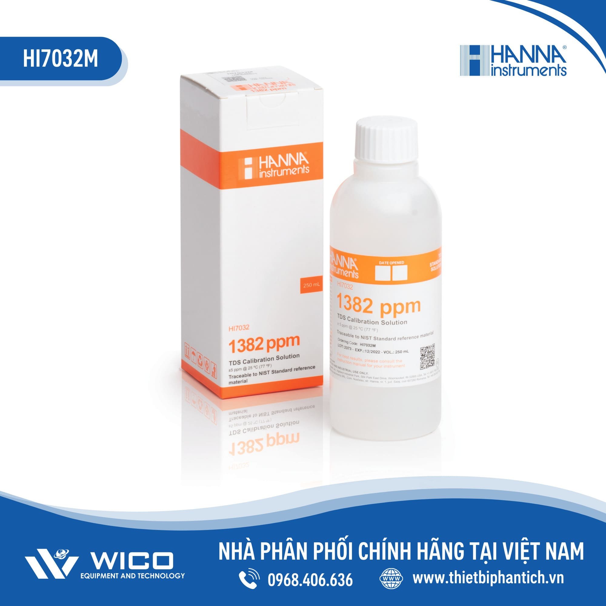 Dung Dịch Hiệu Chuẩn TDS 1382 mg/L (ppm), Chai 250mL HI7032M