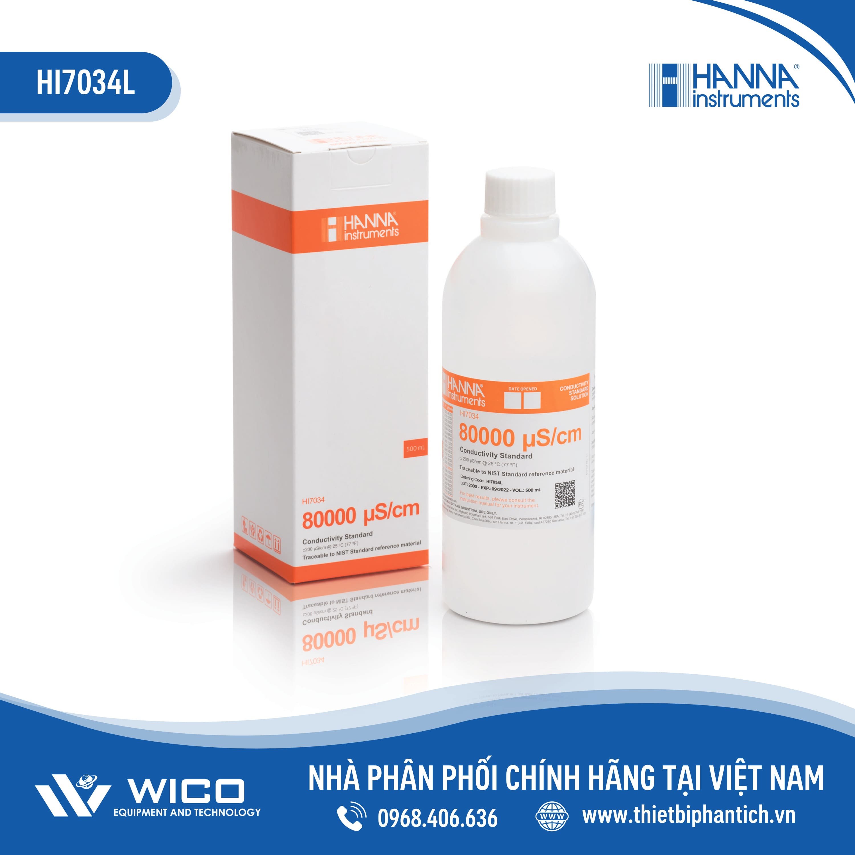 Dung Dịch Hiệu Chuẩn Độ Dẫn (EC) 80000 µS/cm, Chai 500mL HI7034L