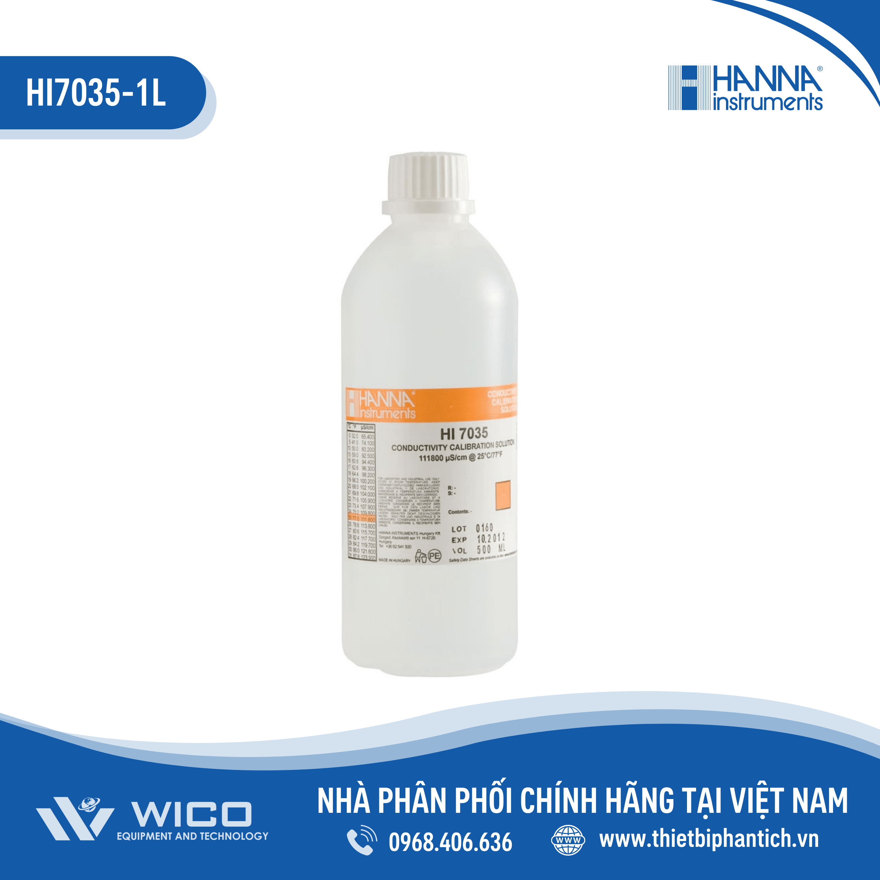 Dung Dịch Hiệu Chuẩn Độ Dẫn (EC) 111800 µS/cm, Chai 1 Lít HI7035/1L