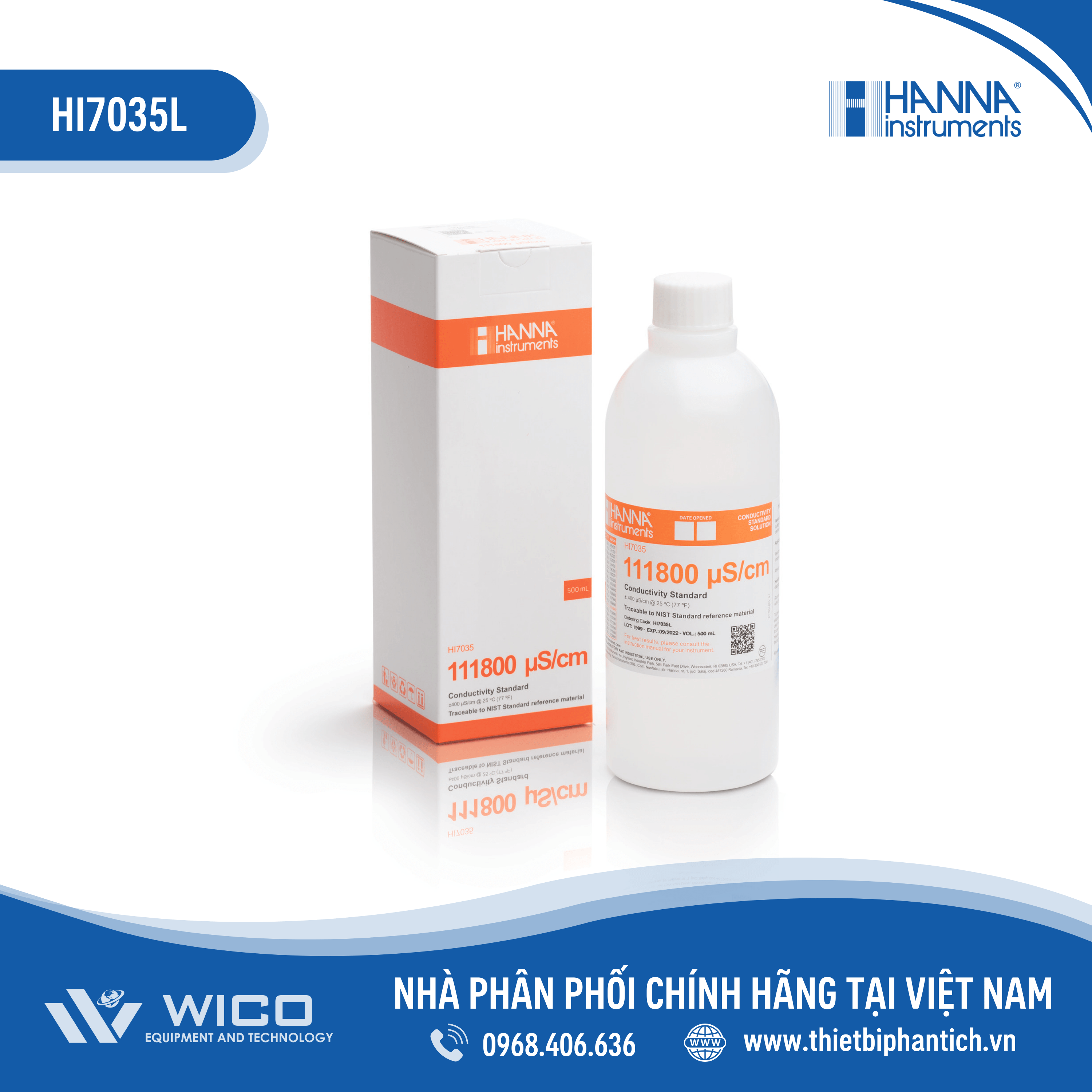 Dung Dịch Hiệu Chuẩn Độ Dẫn (EC) 111800 µS/cm, Chai 500mL HI7035L