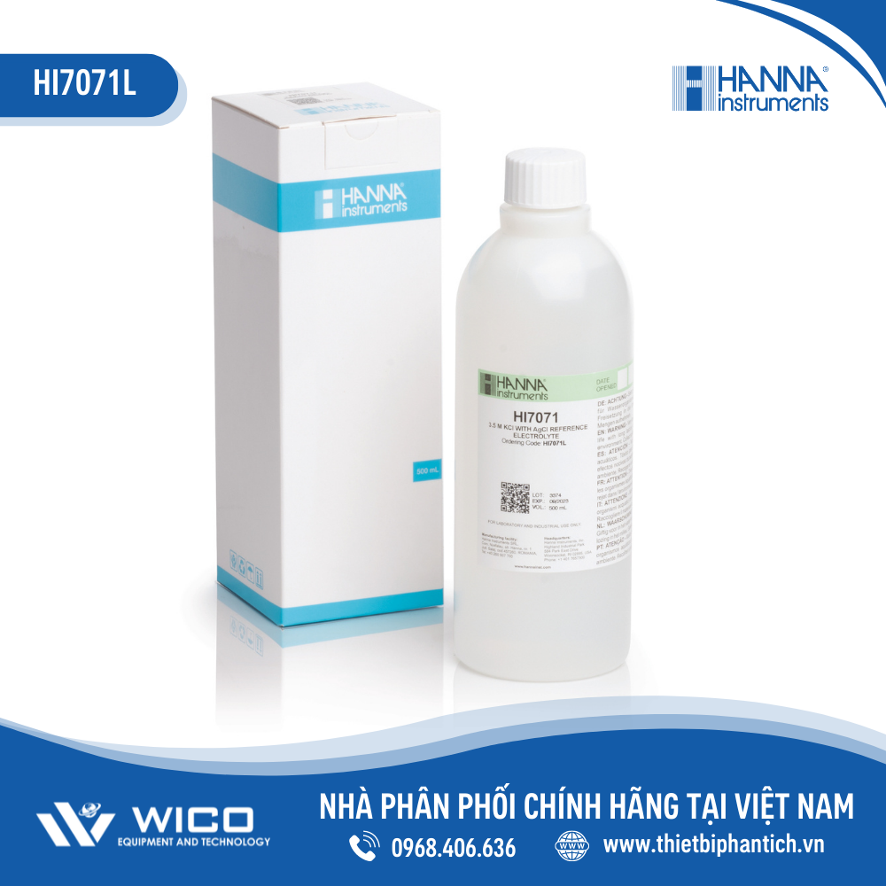 Dung Dịch Châm Điện Cực pH Mối Nối Đơn, 500mL HI7071L