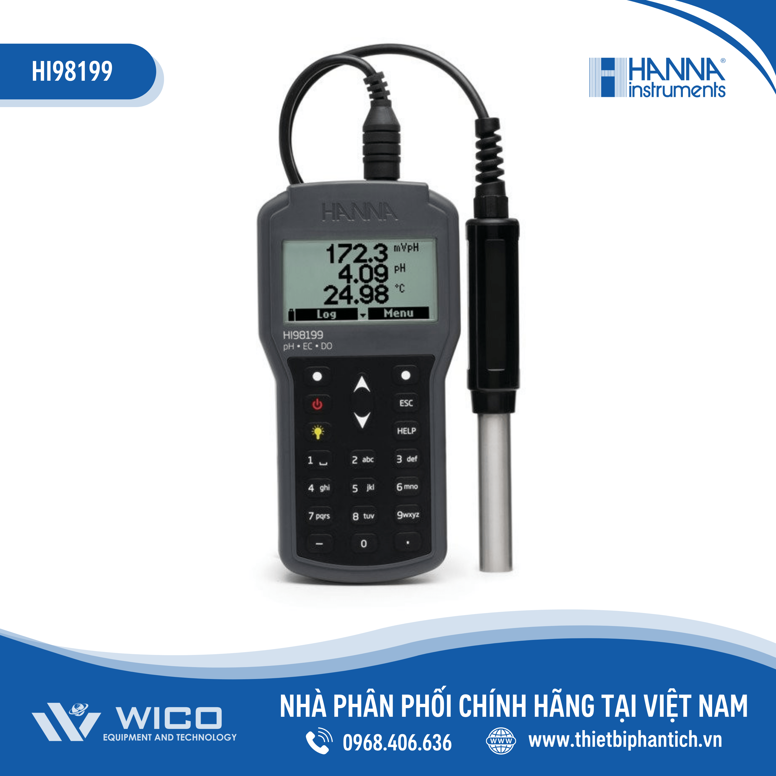 Máy Đo pH/Độ Dẫn/TDS/Độ Mặn/Oxy Hòa Tan/Nhiệt Độ HI98199 Hanna