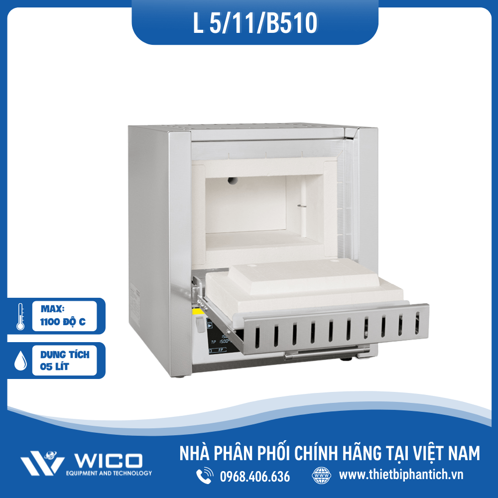 Lò Nung Thí Nghiệm 5 Lít - 1100 Độ C Nabertherm L 5/11/B510