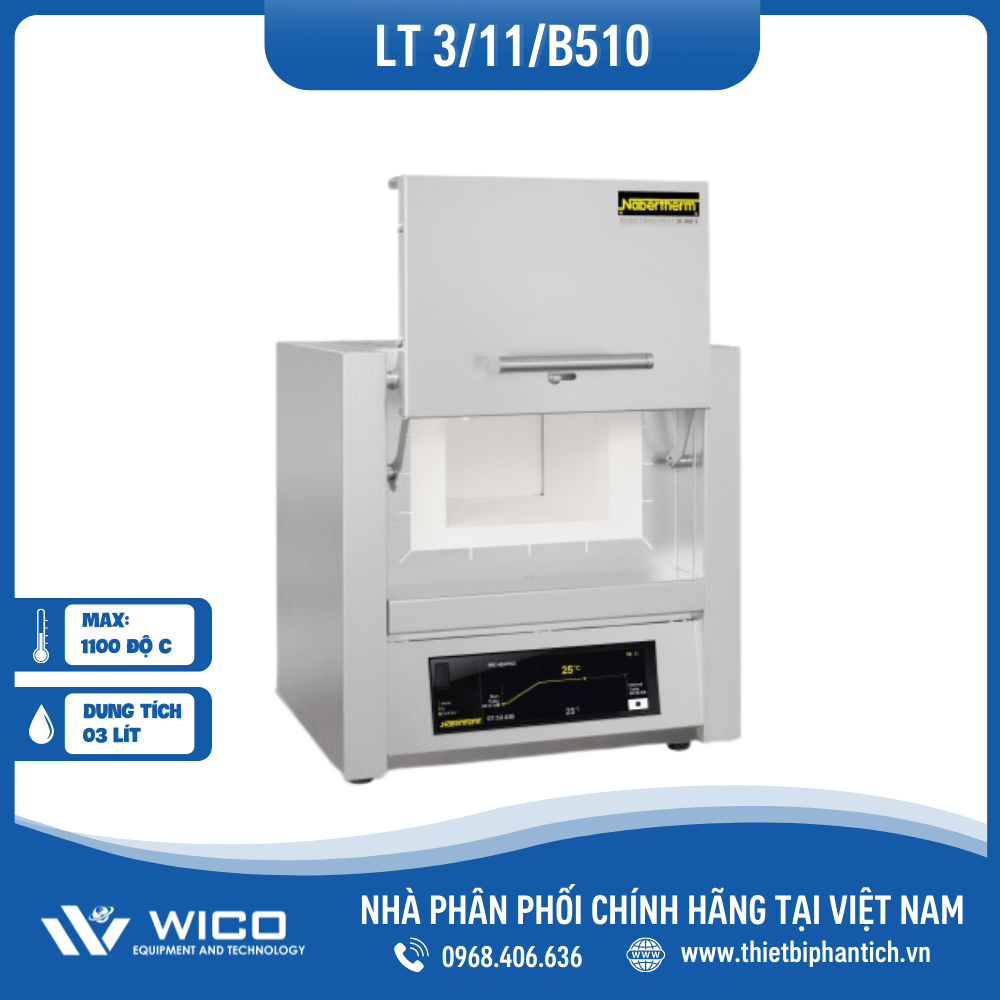 Lò Nung Thí Nghiệm 3 Lít - 1100 Độ C Nabertherm LT 3/11/B510