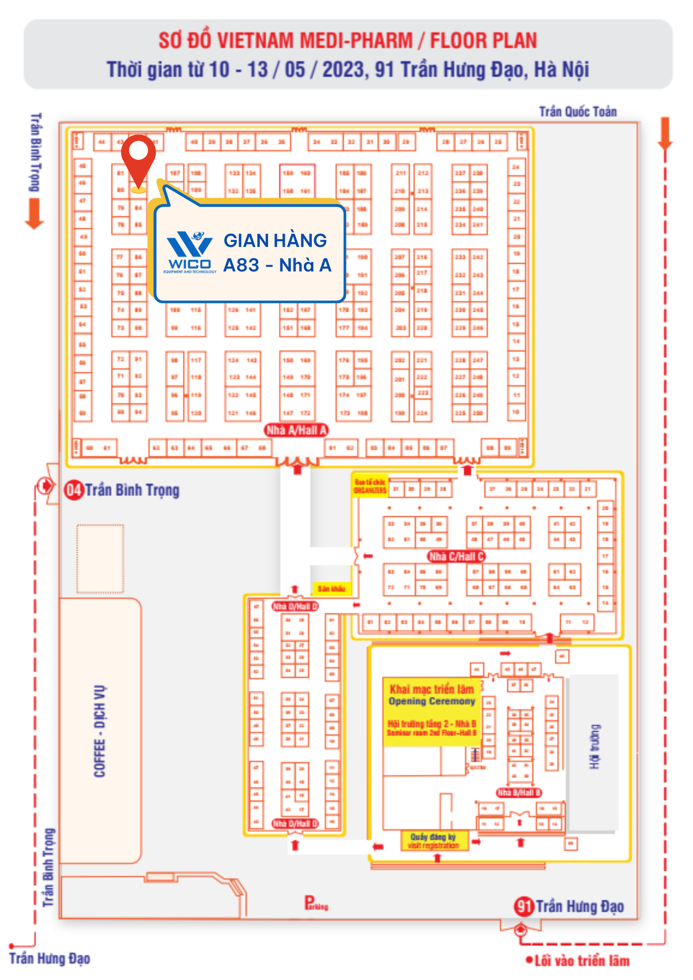 Sơ đồ gian hàng Wico tại triển lãm VIETNAM MEDIPHARM 2023