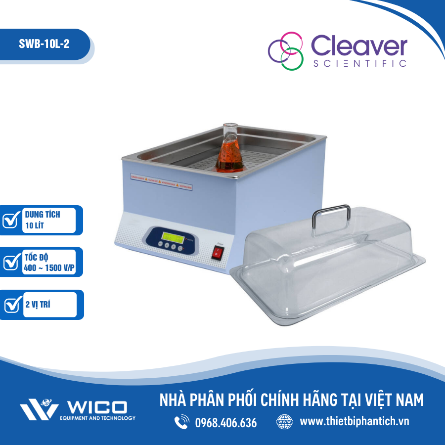 Bể điều nhiệt có khuấy từ 2 vị trí Cleaver Scientific SWB-10L-2 |  10 lít