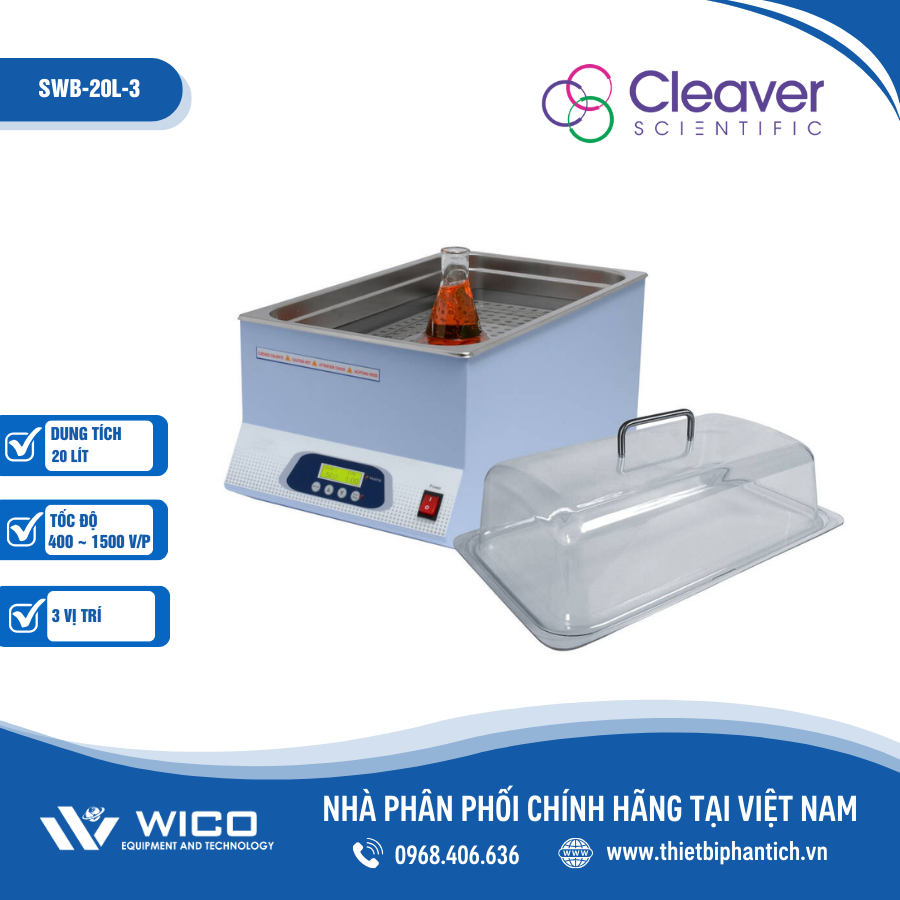 Bể điều nhiệt có khuấy từ 3 vị trí Cleaver Scientific SWB-20L-3 |  20 lít