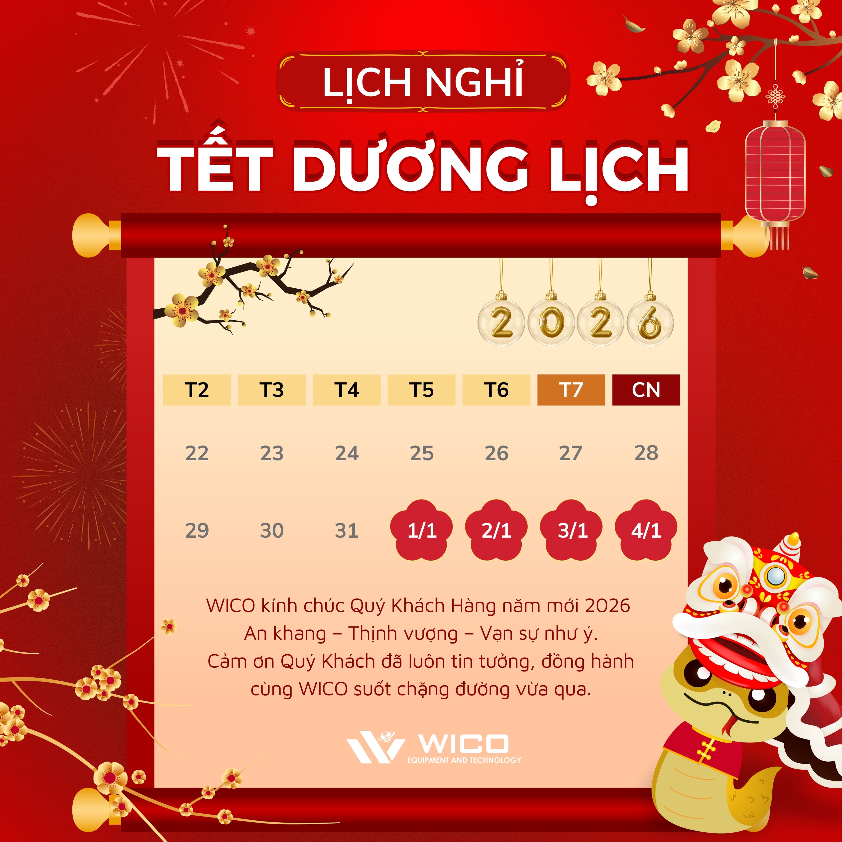 Thông Báo Lịch Nghỉ Tết Dương Lịch 2026