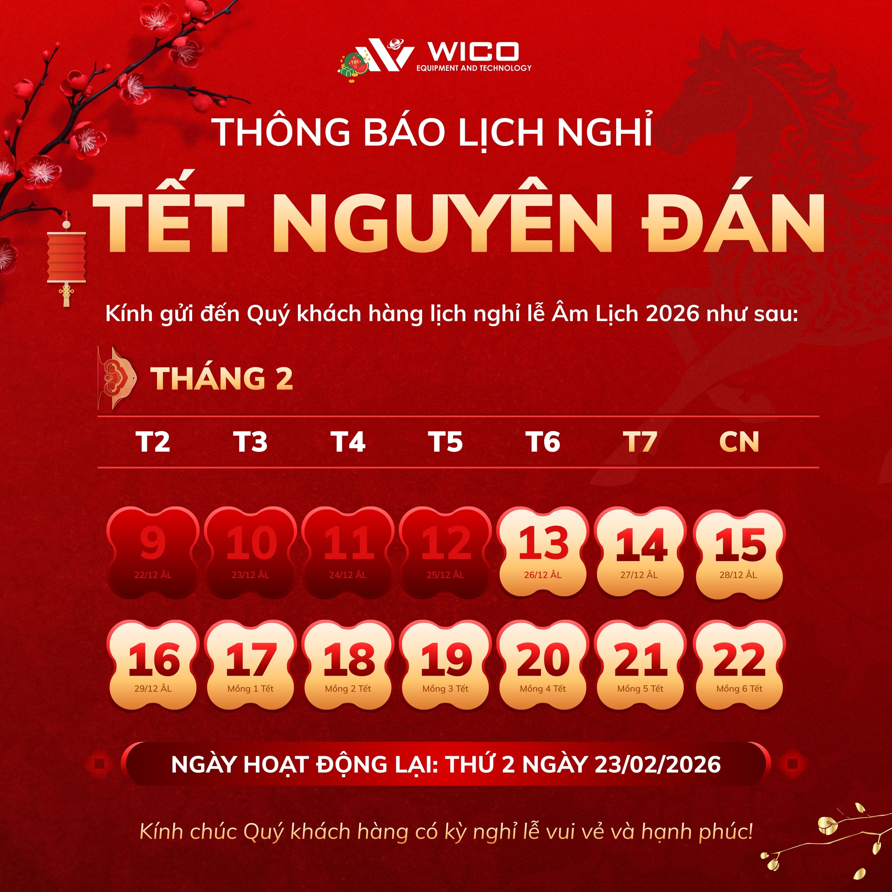 Thông Báo Lịch Nghỉ Tết Nguyên Đán - Xuân Bính Ngọ 2026