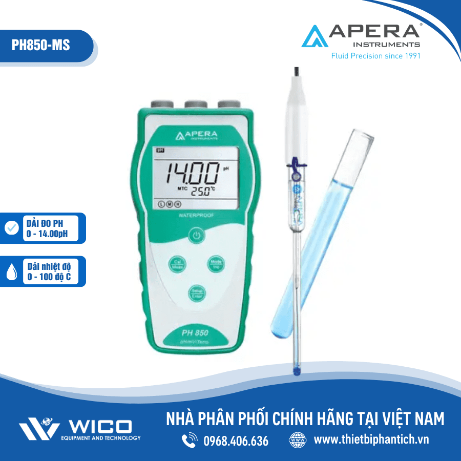 Máy đo pH/mV/nhiệt độ cầm tay đo mẫu trong ống nghiệm Apera - Mỹ PH850-MS