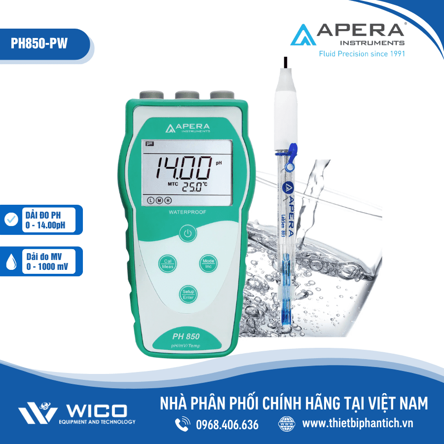 Máy đo pH/mV/nhiệt độ cầm tay trong nước sạch Apera - Mỹ PH850-PW