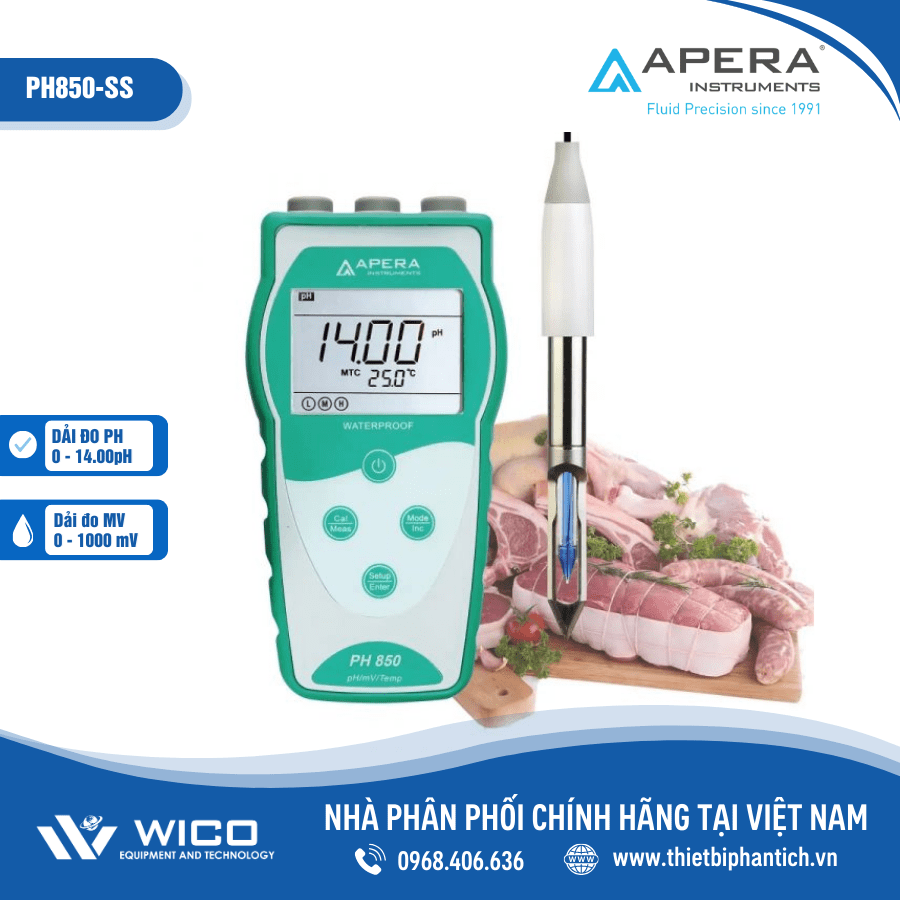 Máy đo pH/mV/nhiệt độ cầm tay trong thực phẩm Apera - Mỹ PH850-SS