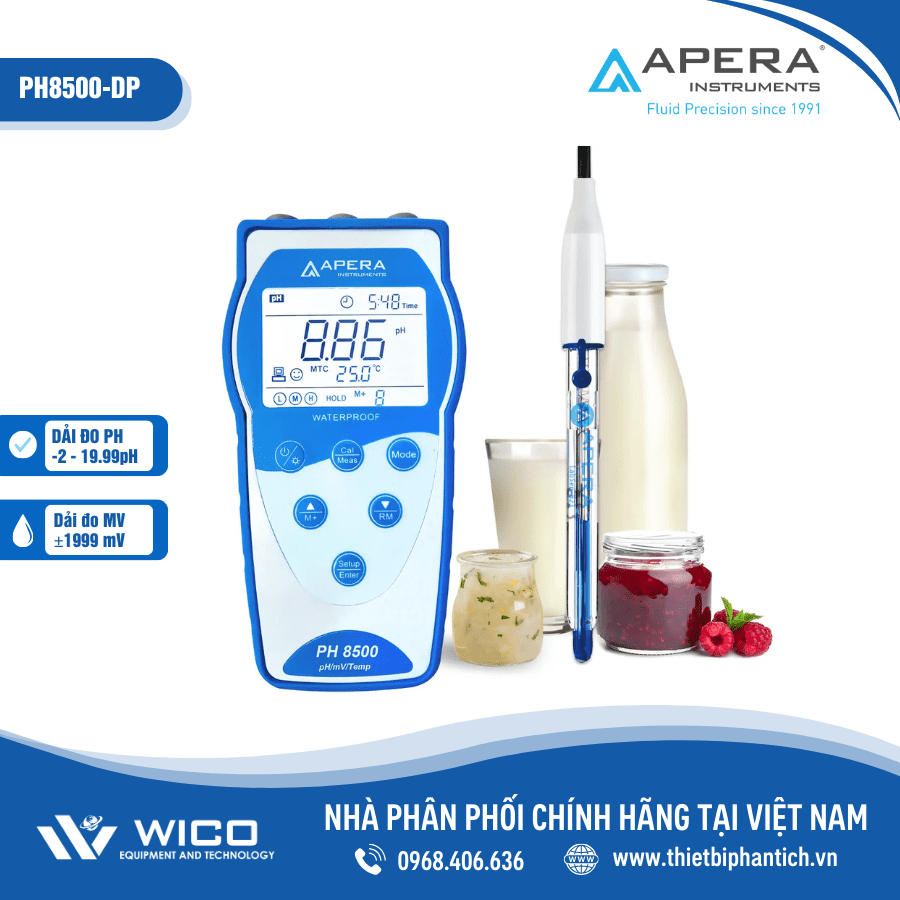 Máy đo pH/mV/nhiệt độ cầm tay trong sữa/ thực phẩm Apera - Mỹ PH8500-DP