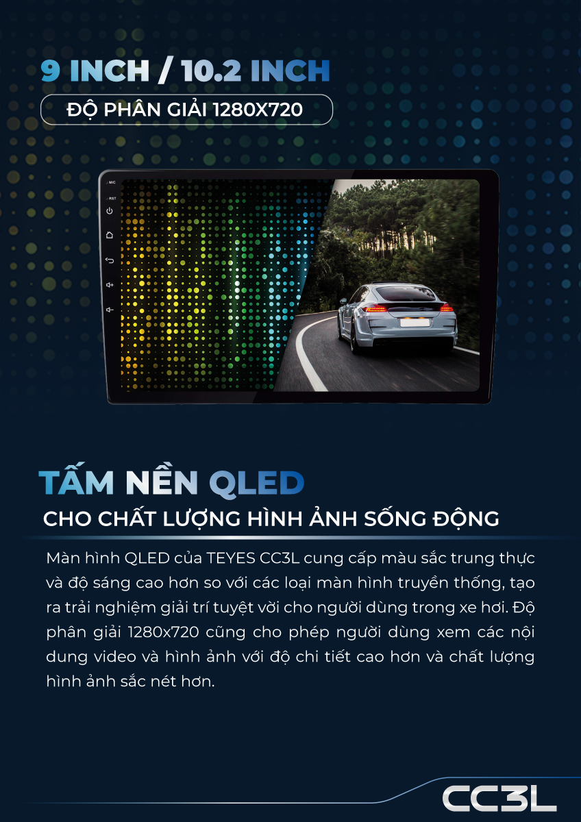 Tấm nền QLED màn hình Android ô tô Teyes CC3L