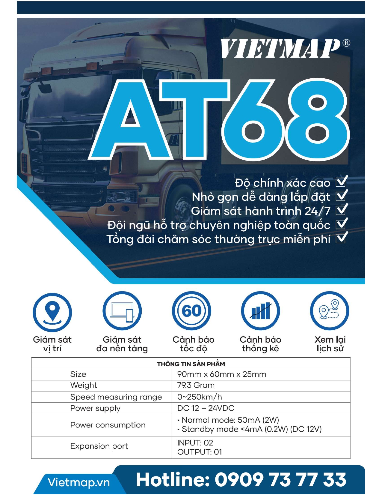 VIETMAP AT68 nhỏ gọn, dễ dàng lắp đặt