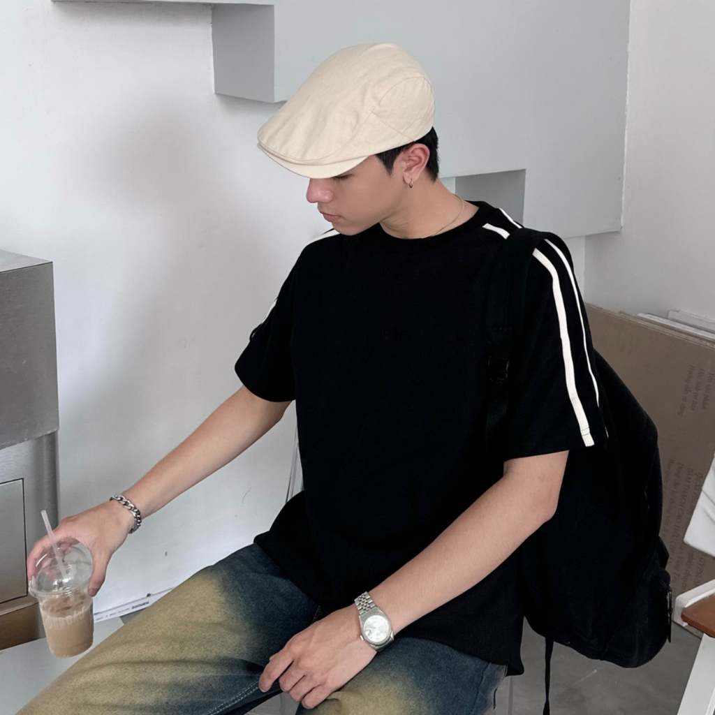 Áo Thun Waffle Teelab Local Brand Unisex Stripe Lines Shoulder TS166