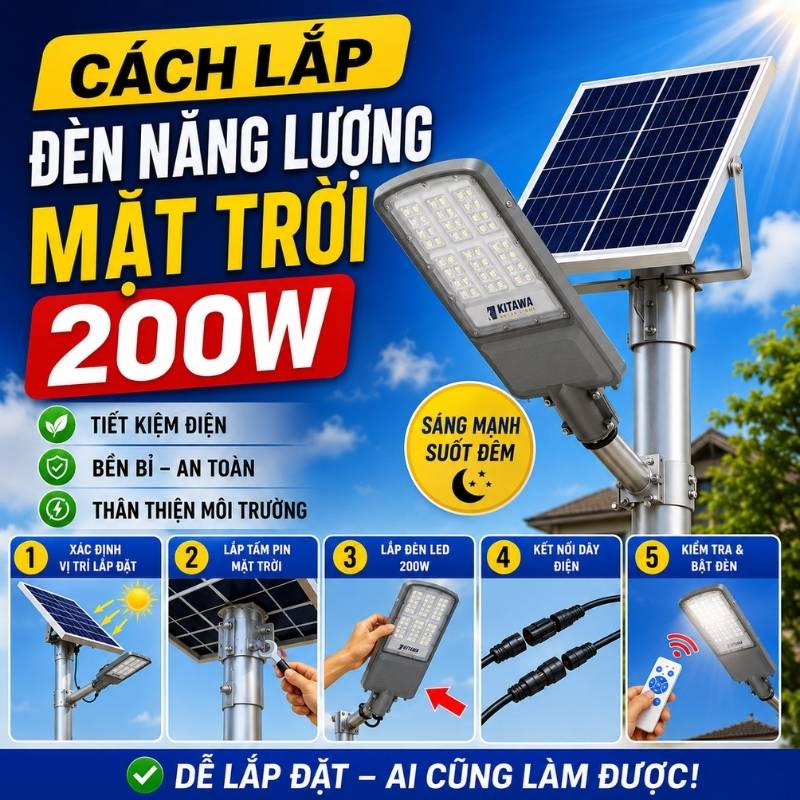 Cách lắp đèn năng lượng mặt trời 200W nhanh chóng và dễ thực hiện