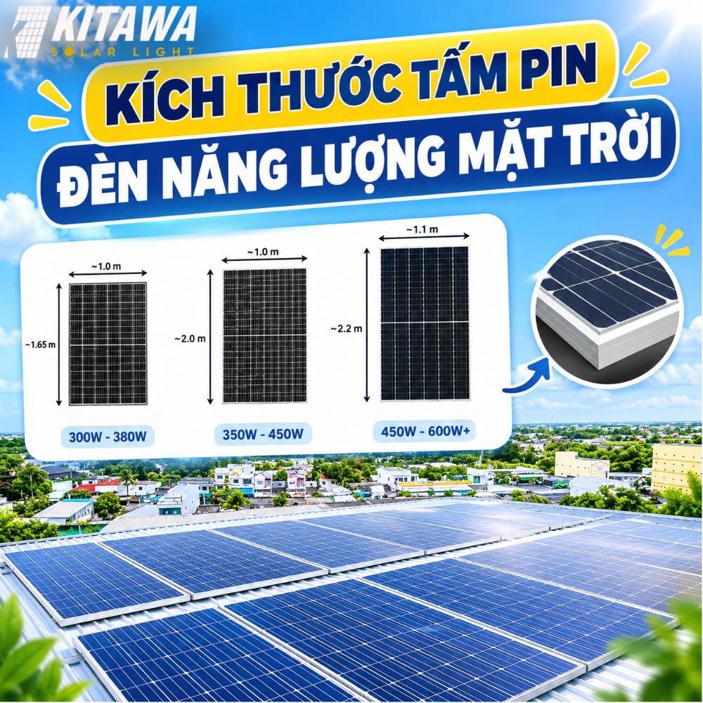 Kích thước tấm pin đèn năng lượng mặt trời phổ biến