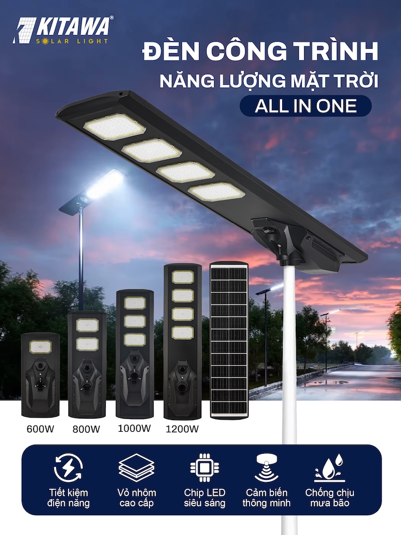 đèn liền thể công trình năng lượng mặt trời 1200W