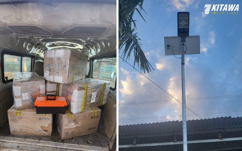 KITAWA lắp đặt 100 đèn đường năng lượng mặt trời 300W thắp sáng đường đi ở huyện Buôn Đôn