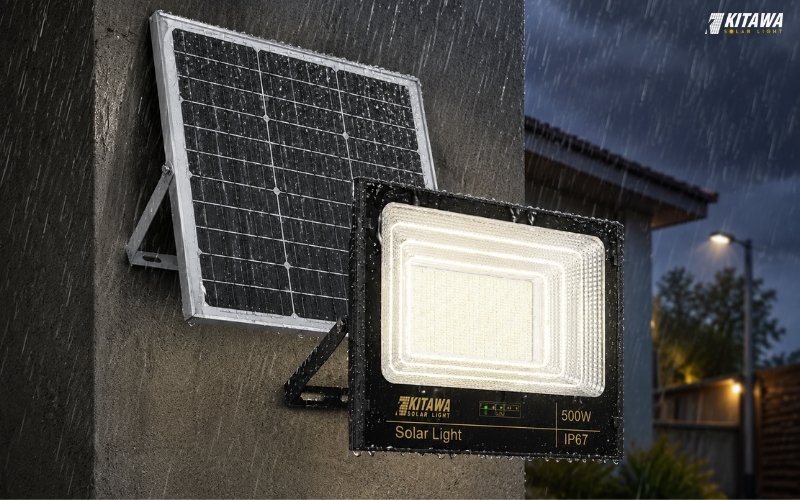 Đèn pha năng lượng mặt trời 500W thiết kế nhôm đúc, chống nước IP67