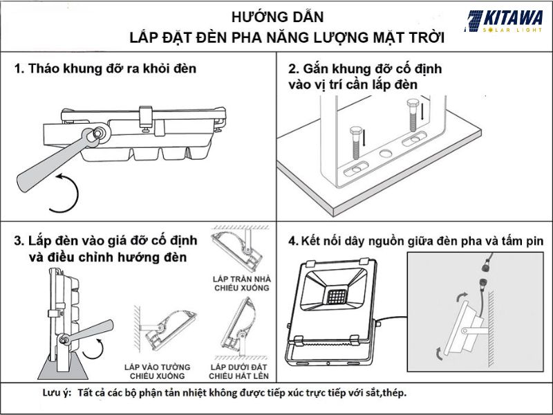 Các bước lắp đặt đèn pha năng lượng mặt trời