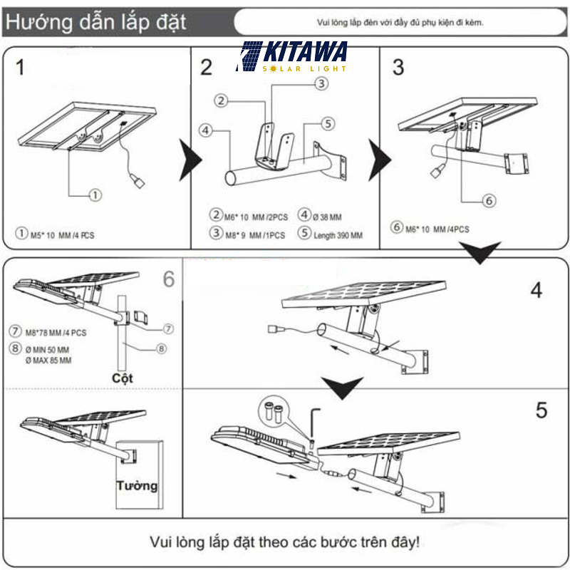 lắp đèn năng lượng mặt trời tấm pin rời