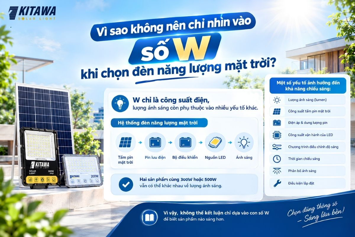 Lý do không nên chỉ nhìn số W khi chọn đèn mặt trời
