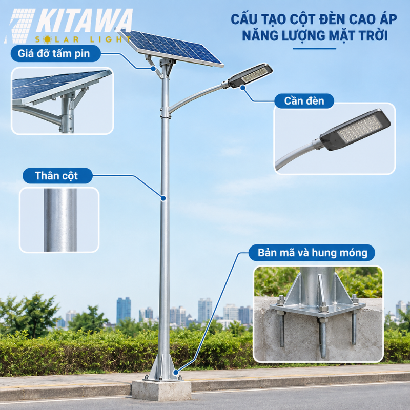 Cấu tạo cơ bản của cột đèn cao áp năng lượng mặt trời 
