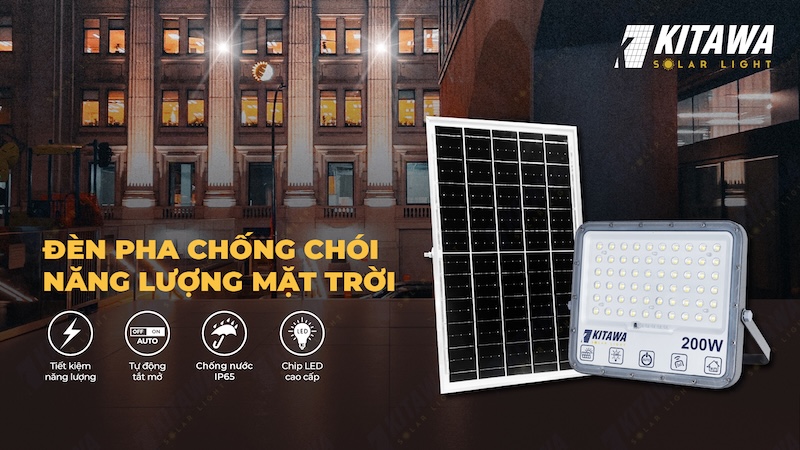 đèn pha chống chói năng lượng mặt trời 200w