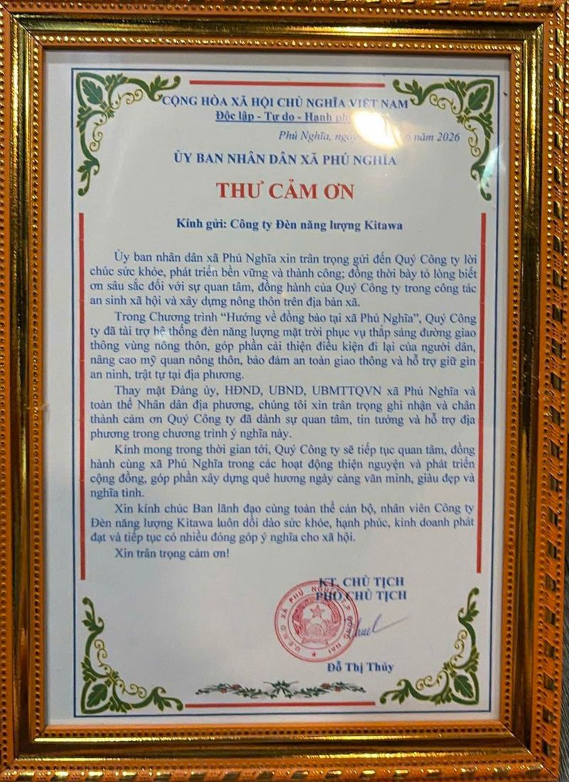 kitawa nhận thư cảm ơn
