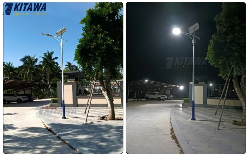 Hình ảnh trước và sau khi lắp đèn mặt trời PT3600 cho khu du lịch nghỉ dưỡng