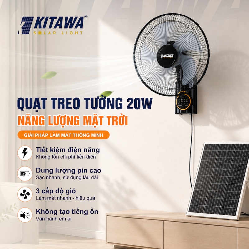quạt treo tường năng lượng mặt trời 20W