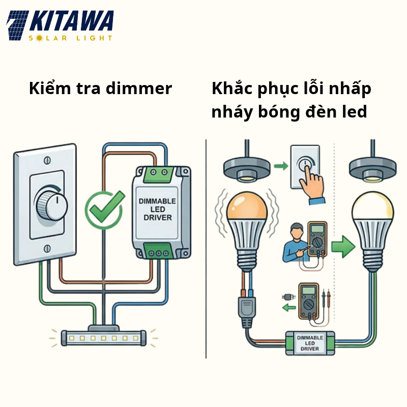 Có thể kiểm tra dimmer để biết được đèn nhấp nháy do đâu 