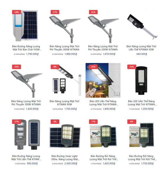Tại Kitawa có đa dạng các sản phẩm đèn năng lượng mặt trời