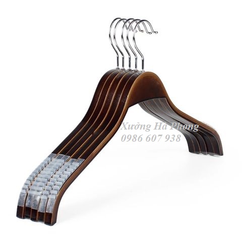 Móc áo gỗ dán cao su màu nâu (đầu móc tròn ngắn inoc)