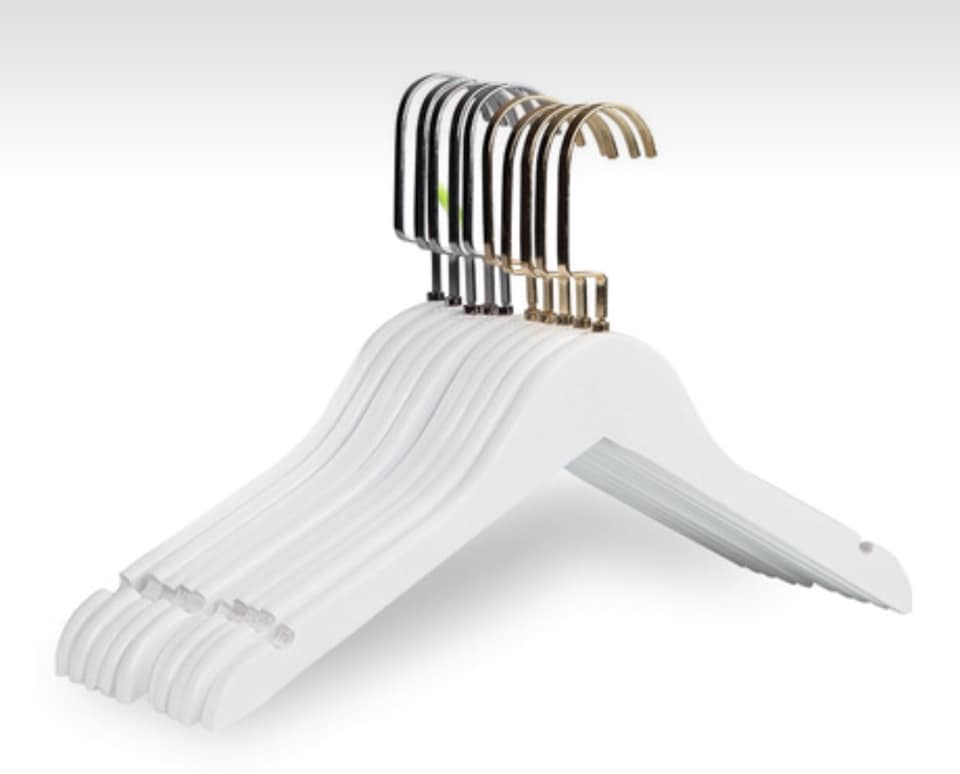 móc áo gỗ trắng tròn-đầu móc vuông ngắn inoc