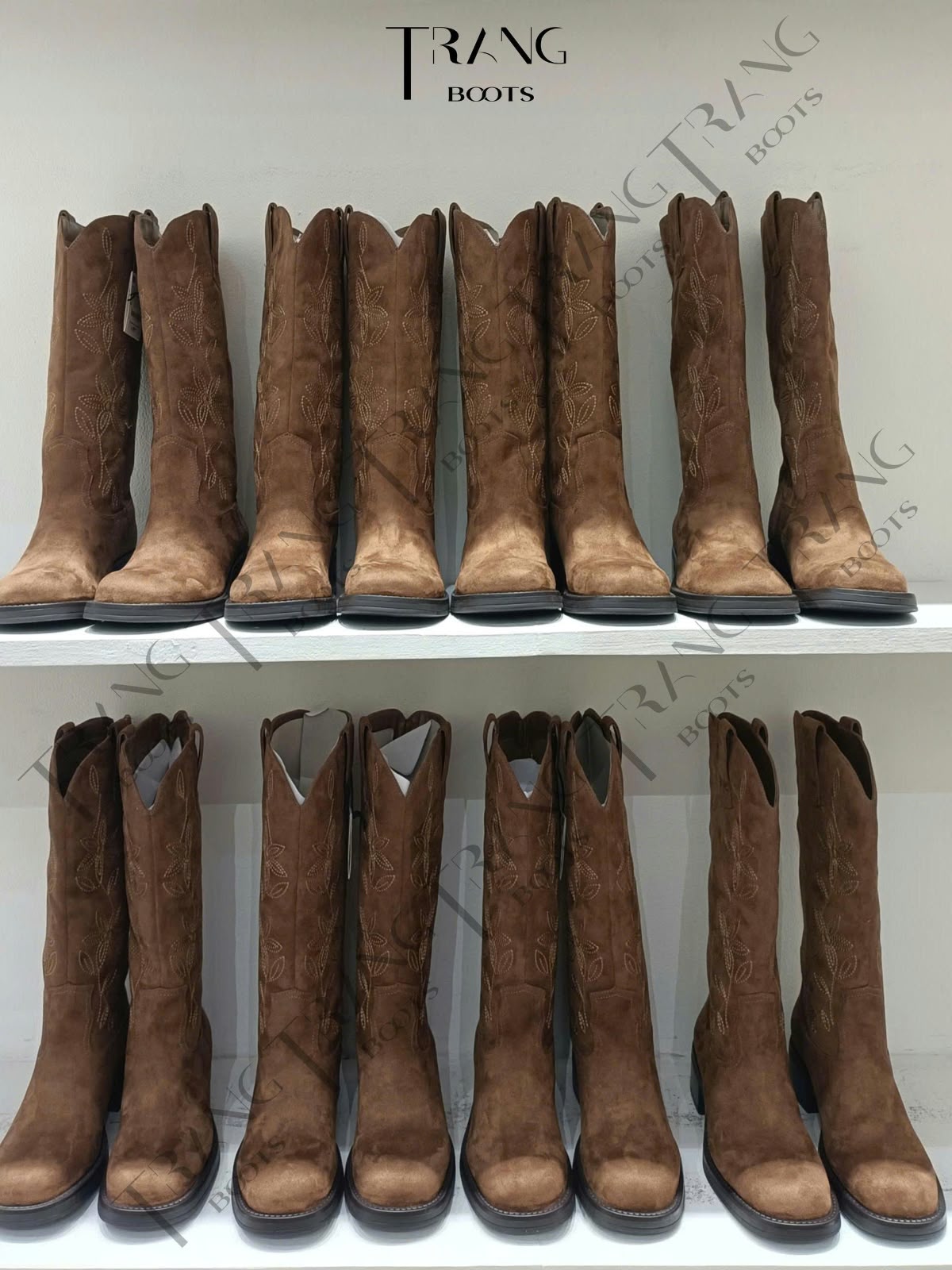 EMBROIDERED SUEDE KNEE-HIGH BOOTS LEFTIES - Boots Gối Da Lộn Nâu Thêu Hoa