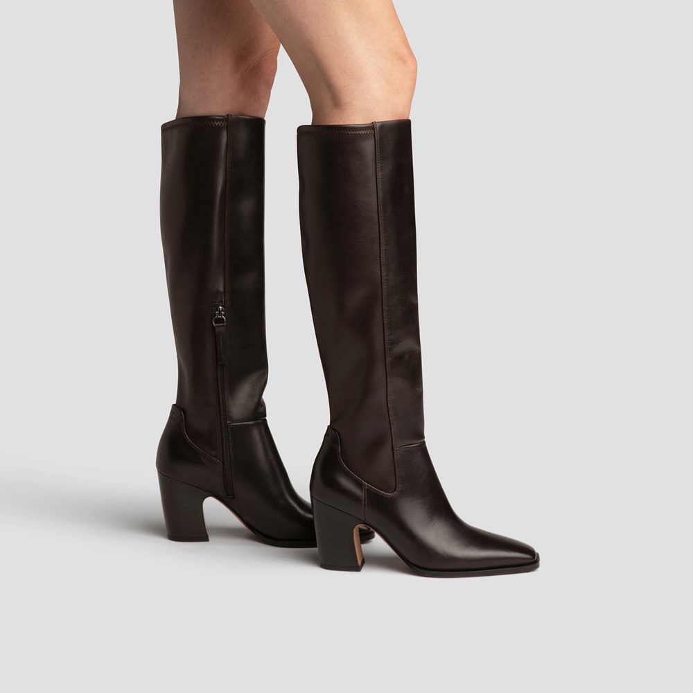 FRANCO SARTO JONIE WIDE CALF KNEE HIGH BOOTS - BOOTS GỐI MŨI VUÔNG GÓT TRỤ 8CM