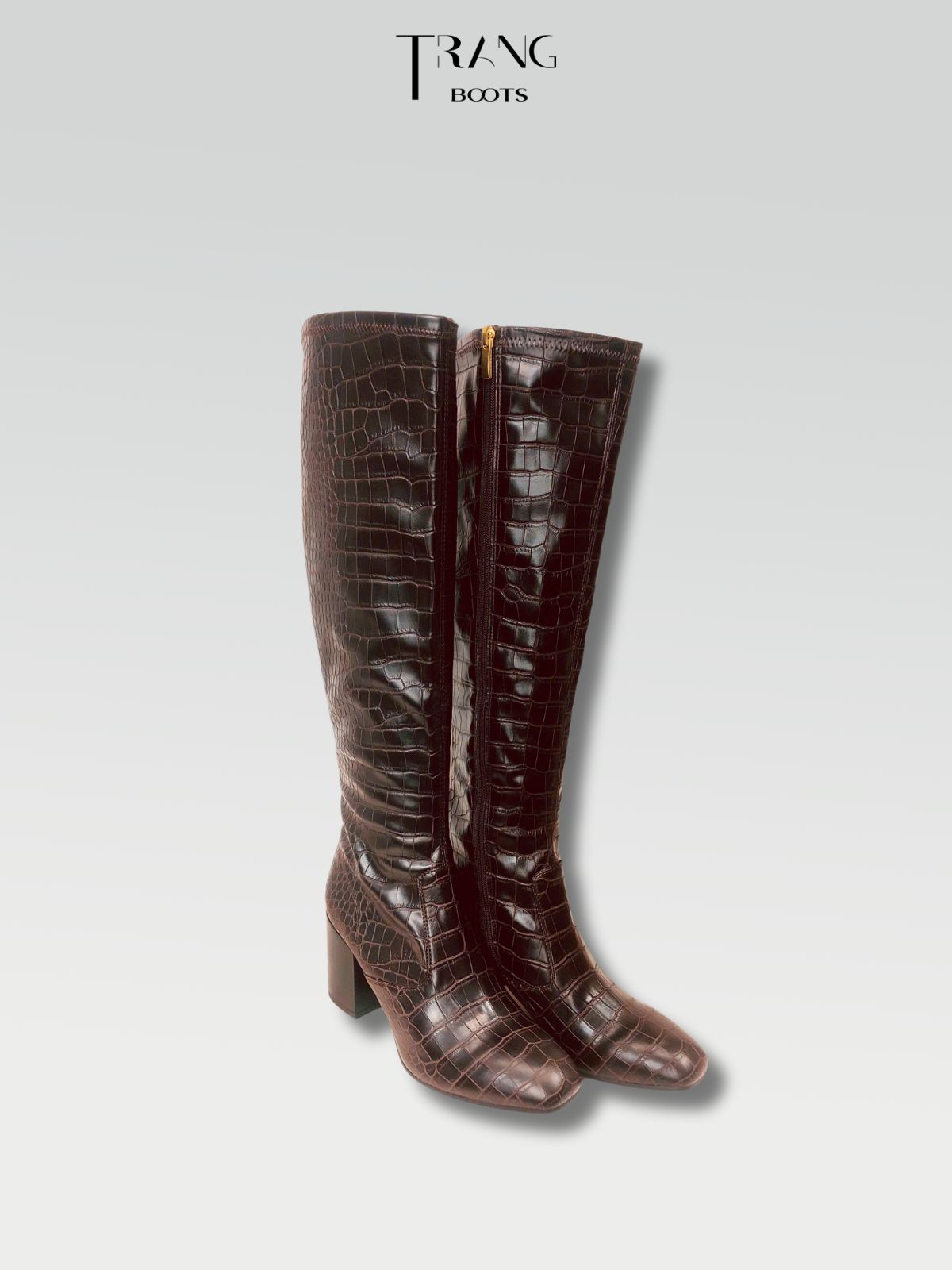 KNEE BOOTS FRANCO SARTO DA RẮN GÓT TRỤ MÀU NÂU