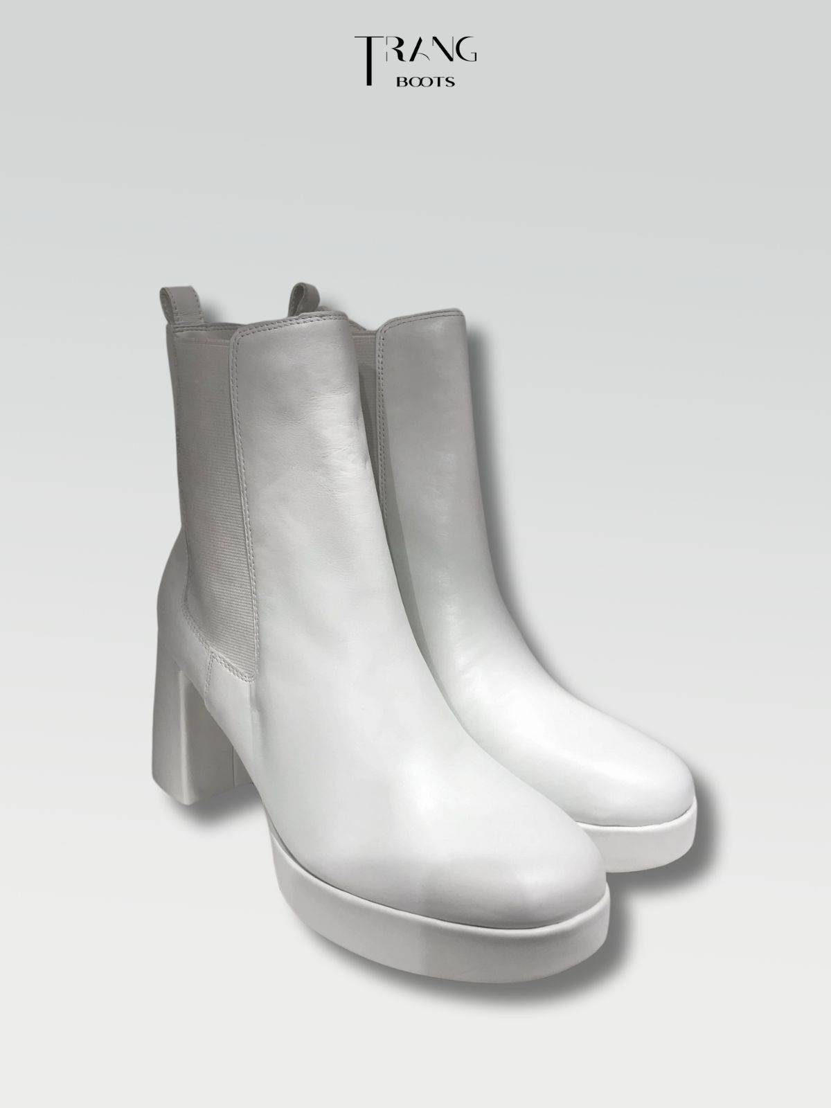 LEATHER CHELSEA BOOTS WHITE - CHELSEA BOOTS DA MỜ GÓT TRỤ MÀU TRẮNG