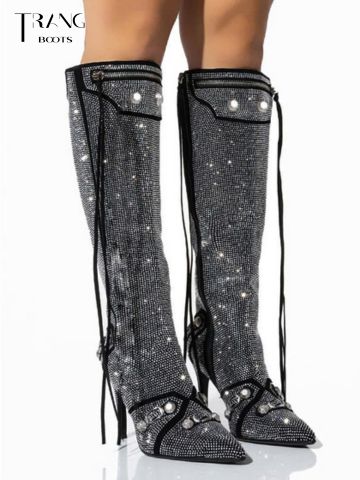KNEE BOOTS MŨI NHỌN BLING ĐÍNH ĐÁ
