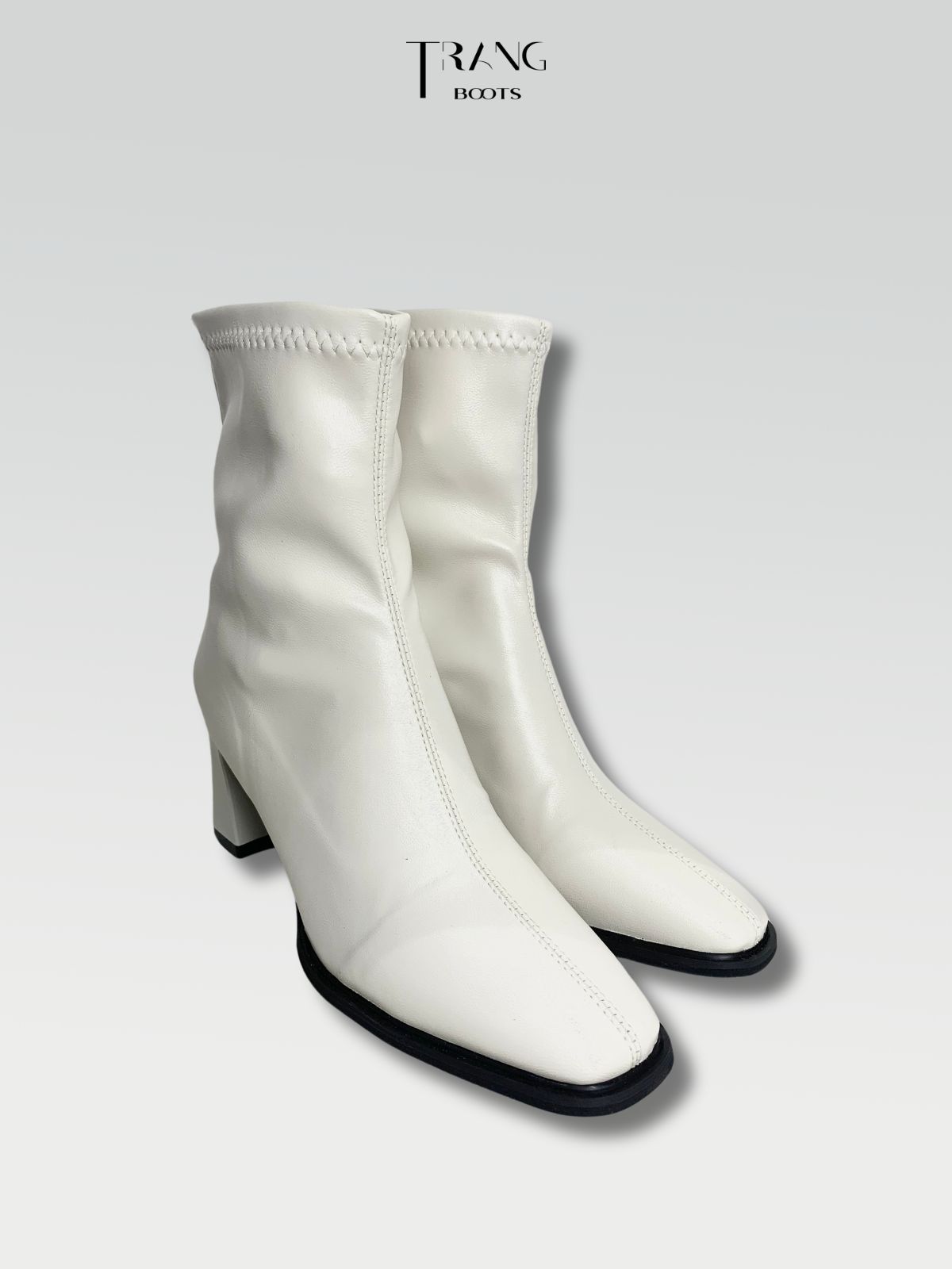 LEATHER ANKLE BOOTS WHITE - ANKLE BOOTS MŨI VUÔNG DA MỜ MÀU TRẮNG
