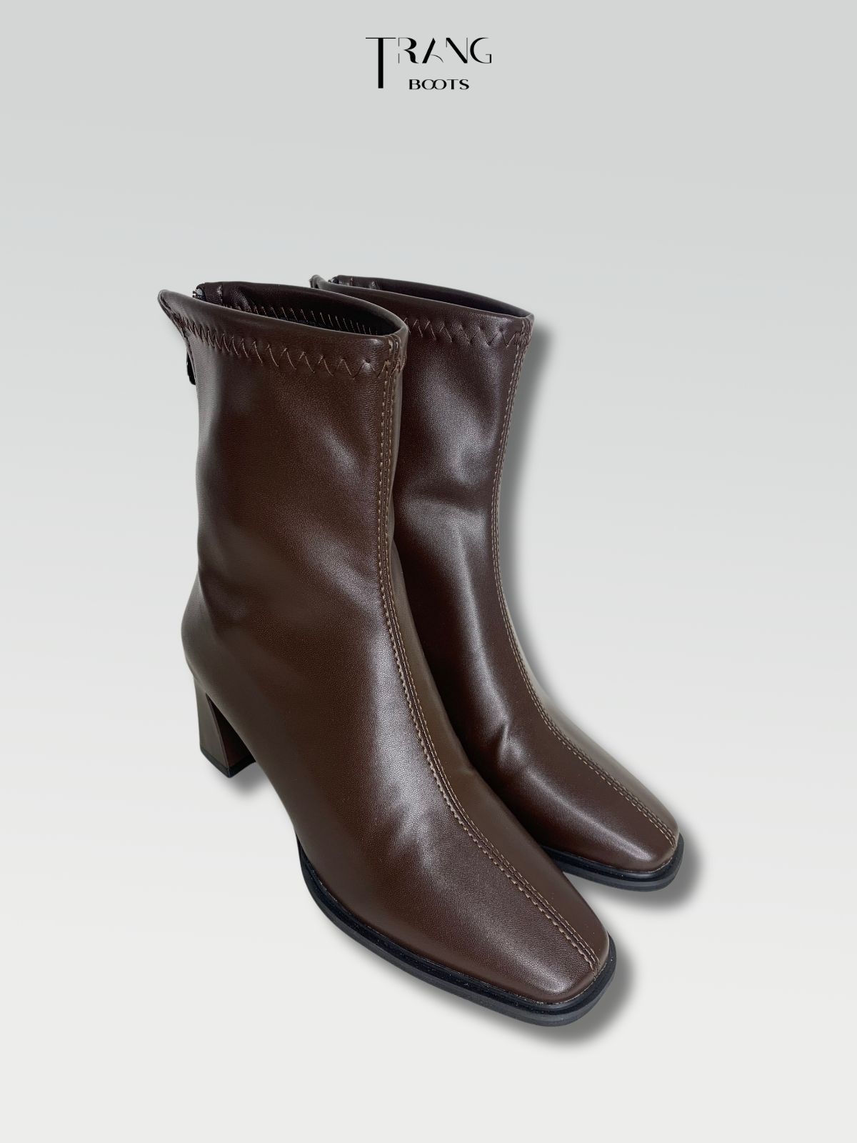 LEATHER ANKLE BOOTS BROWN - ANKLE BOOTS MŨI VUÔNG DA MỜ MÀU NÂU