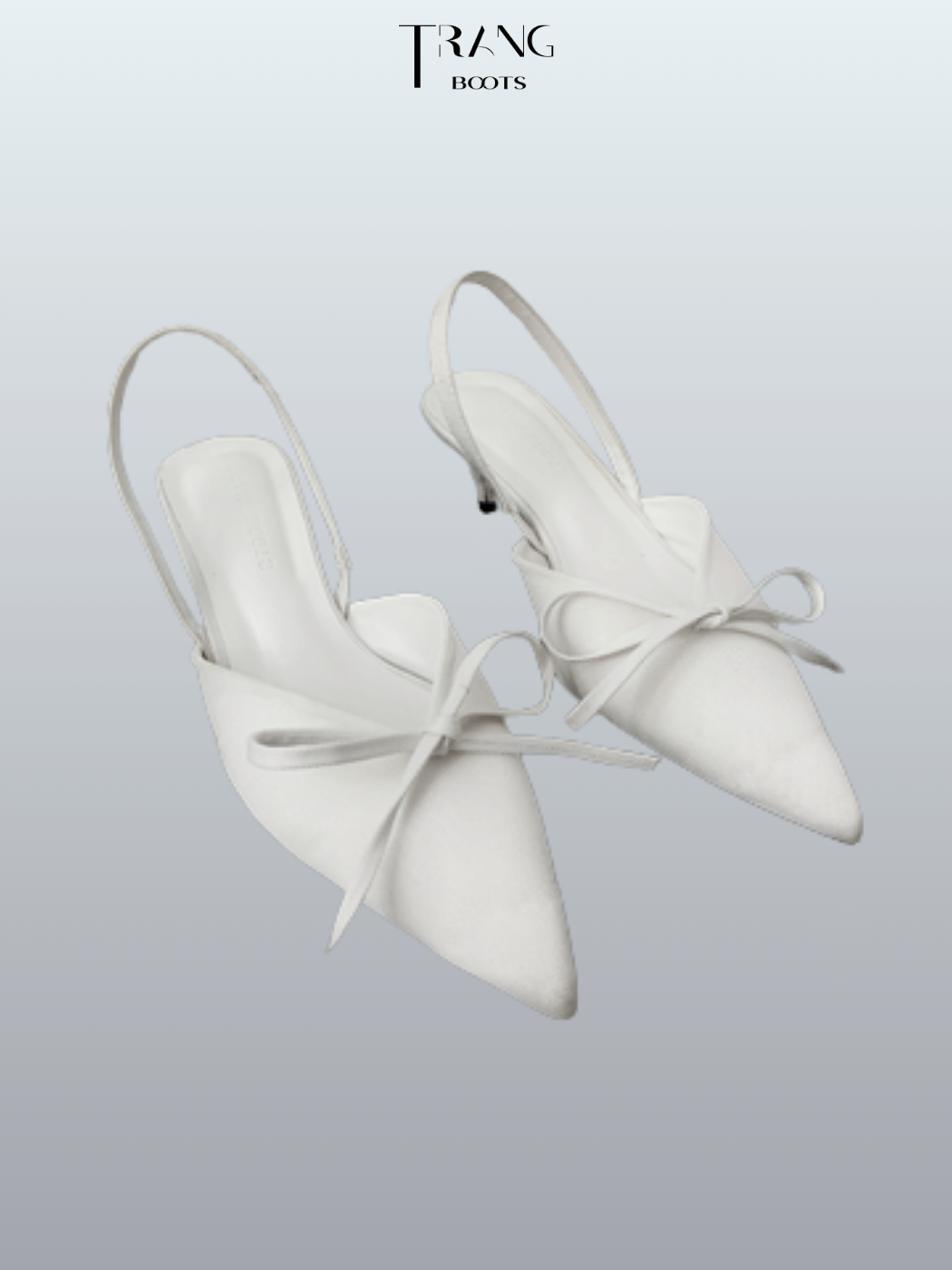 GIÀY SANDAL NỮ MŨI NHỌN ĐÍNH NƠ DENIM TRẮNG