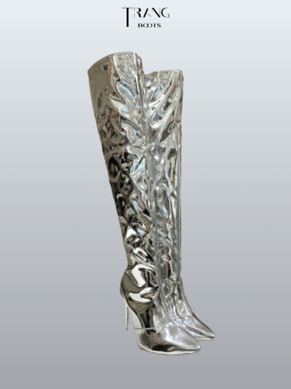 OVER KNEE BOOTS DA BÓNG GÓT NHỌN - BẠC