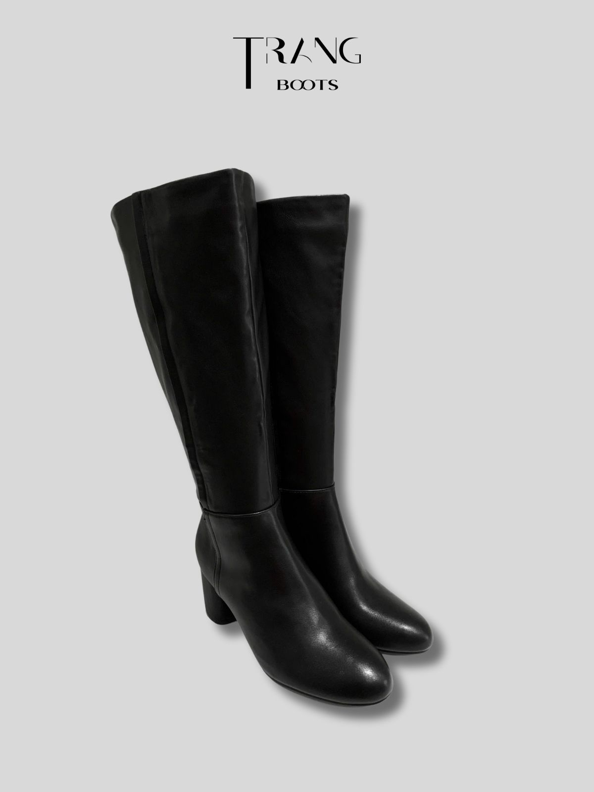 GIÀY BOOT CAO TỚI GỐI KHÓA KÉO MÀU ĐEN